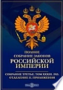 Полное собрание законов Российской империи. Собрание третье Отделение II. Приложения